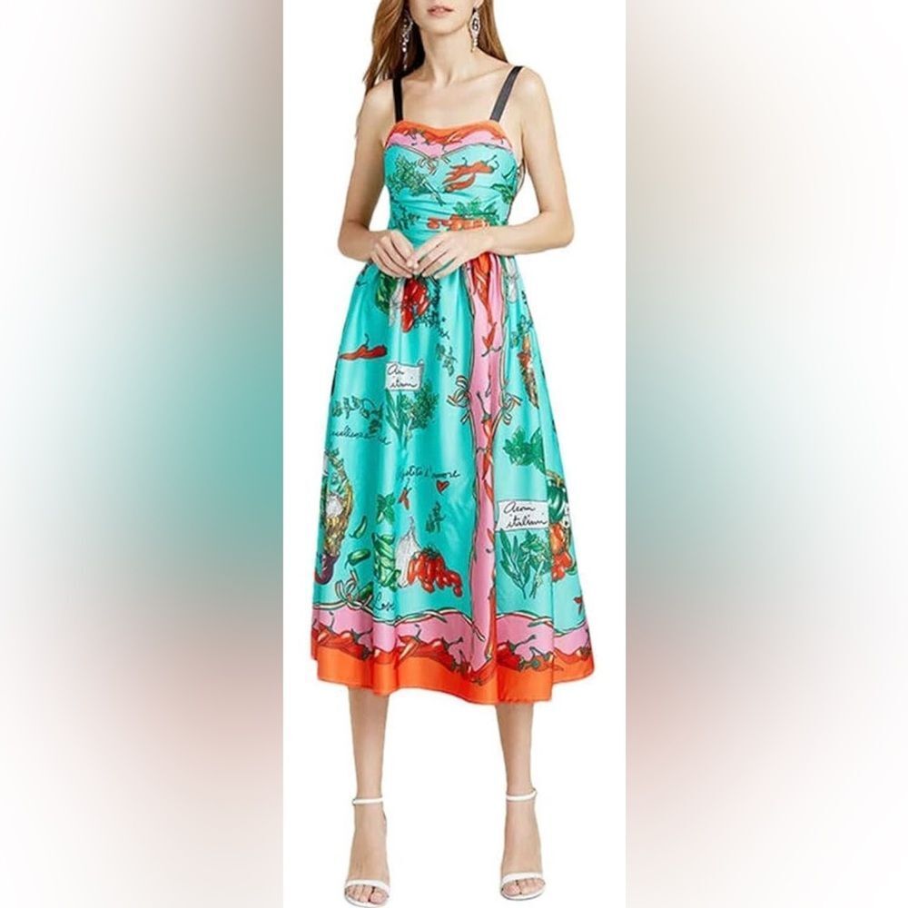 Dolce & Gabbana Turquoise Floral Print Maxi dress with Orange & Pink Accents - Picture 2 of 15
